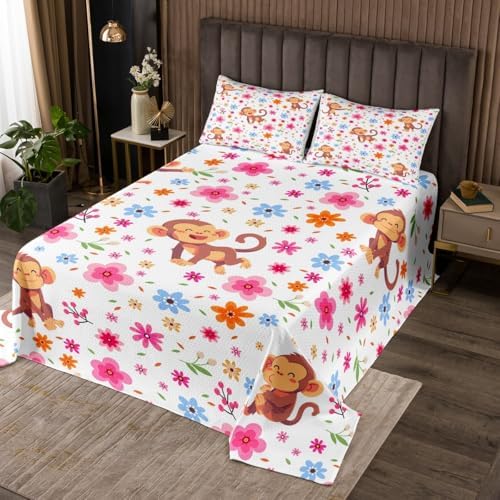 Erosebridal Cartoon Monkey Queen Quilt Set 1