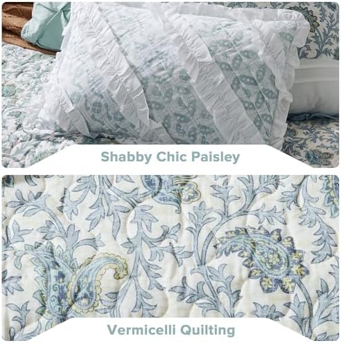 Madison Park Cotton Quilt Set Floral Print 6 Piece Light Teal