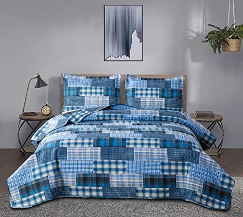 Jessy Home Queen Size Plaid Patchwork Quilt Set