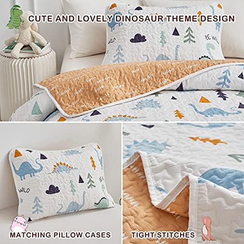 Joyreap 2-Piece Cotton Quilt Set Twin Dinosaur Reversible Design