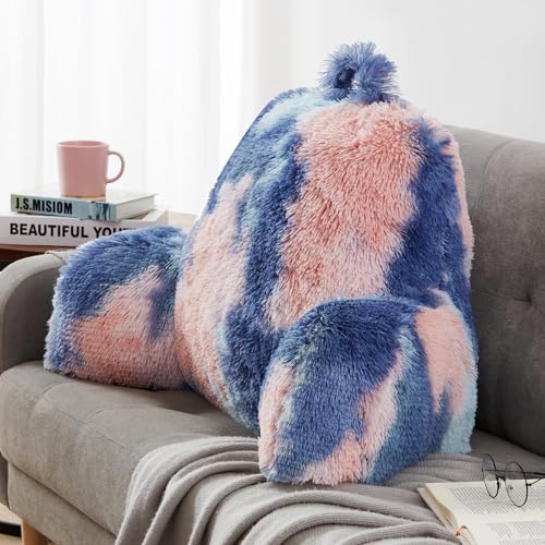 Faux Fur Reading Pillow - Big 30x17x17 Inches Cozy Backrest