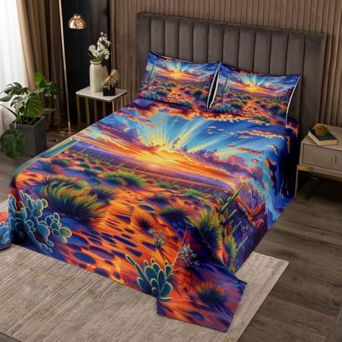 Erosebridal Neon Cactus Bedspread Set Queen Size