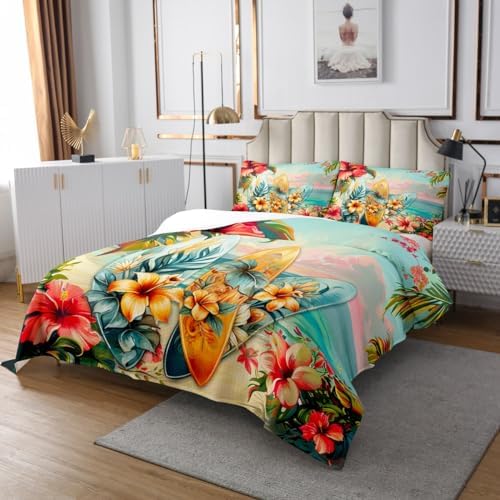 Manfei Queen Bedspread with Pillowcases Tropical Design