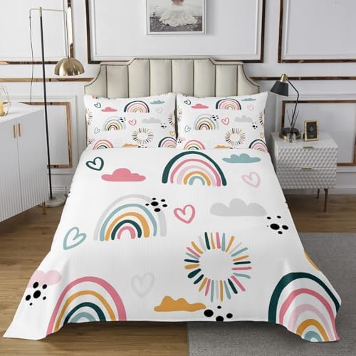 Feelyou Girls Cartoon Rainbow Bedspread Set Twin 2Pcs