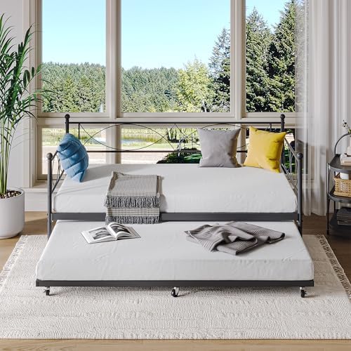 IDEALHOUSE Modern Black Metal Daybed with Trundle