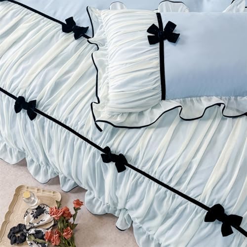 SOUKECHY Princess Pink Ruffle Duvet Cover Set with Bowtie