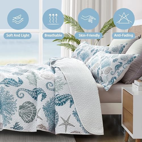 Coastal Quilt Set with 2 Shams California King Size