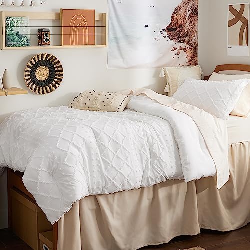 Bedsure Twin Comforter Set - White Boho with Pillow Sham