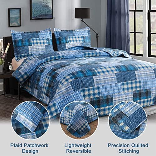 Jessy Home Queen Size Plaid Patchwork Quilt Set