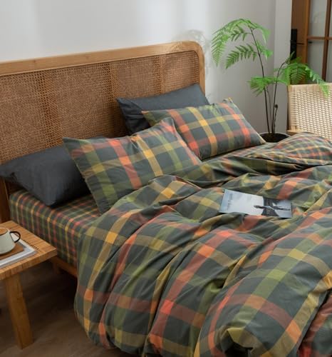 VM VOUGEMARKET Plaid Duvet Cover Set Queen