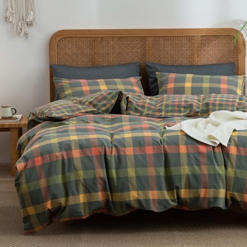 VM VOUGEMARKET Plaid Duvet Cover Set Queen