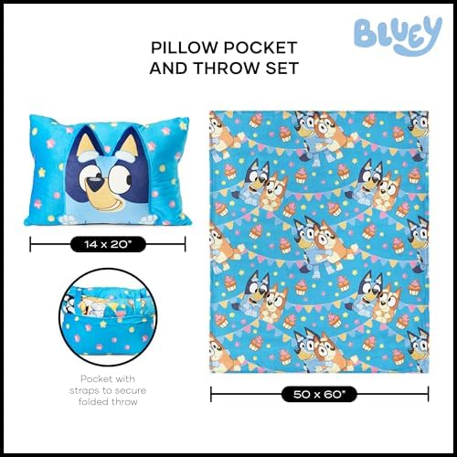 NORTHWEST Bluey Party Pups Throw Blanket with Pillow Set - Cozy Playful
