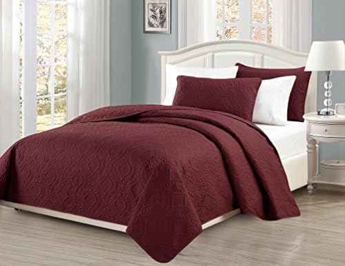 MK Home Diamond Burgundy Bedspread Set 3pc KingCalifornia King