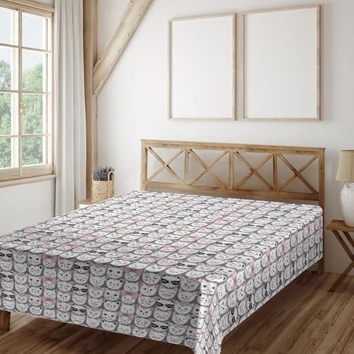 Ambesonne Cat Lover Flat Sheet 108x102 Inches Pale Pink Black California King