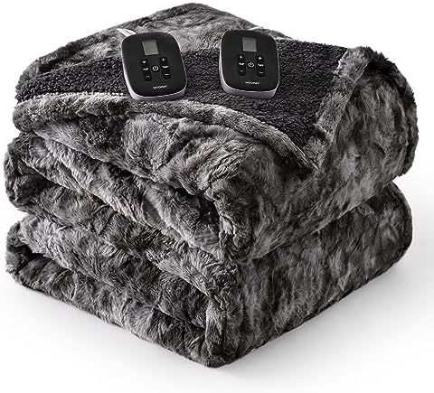 WOOMER Heated Blanket King Size with Faux Fur Sherpa
