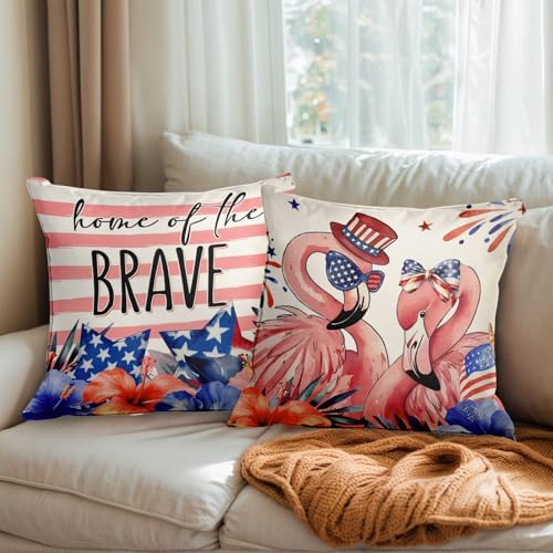 Lofaris Patriotic Flamingo Throw Pillow Covers Set of 4 1