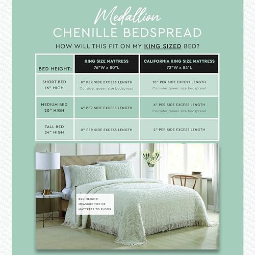 Beatrice Home Fashions Medallion Chenille Bedspread King White 1