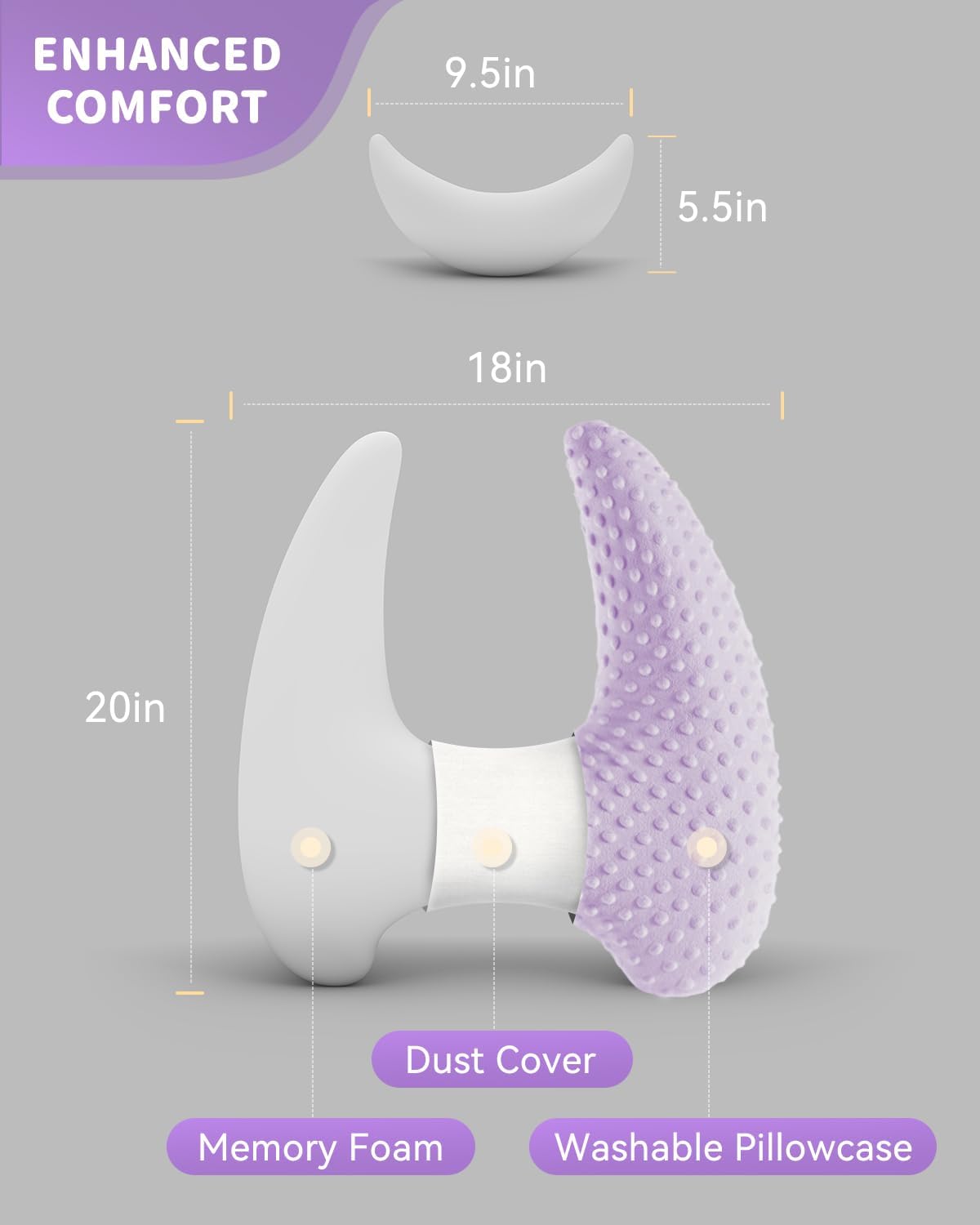 Memory Foam Kids Travel Pillow with Velvet Dots and Adjustable Straps