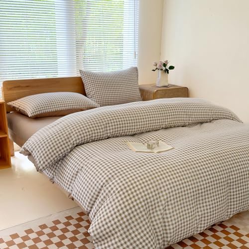 Twin Grid Gingham Duvet Cover Set - Washed Microfiber