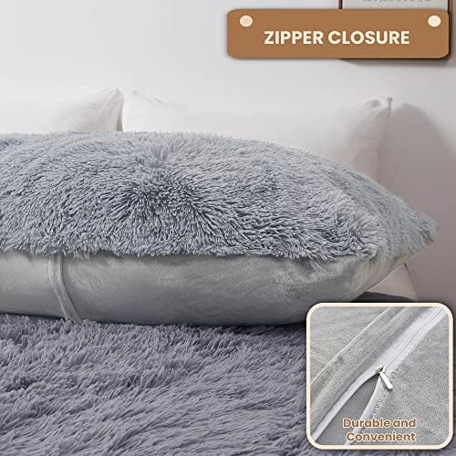 MEGO Shaggy Plush Body Pillow Cover Light Grey 54x20