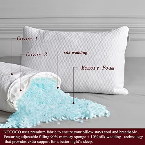 NTCOCO 2 Pack Memory Foam Pillows with Cooling Washable Cover