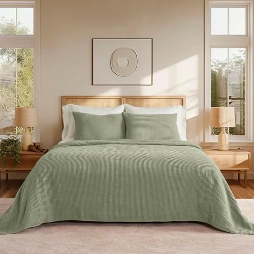 EVERGRACEHOME Cotton Coverlet Set King Size 3 Pieces