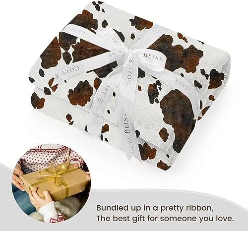 Cozy Bliss Cow Print Throw Blanket 50x60 Non Shedding Warm Super Soft 330GSM