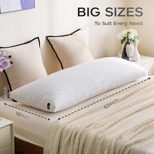 DOWNSTORIA Memory Foam Body Pillow - Fluffy Supportive 20x54 Inch White