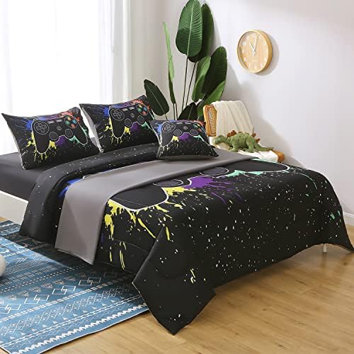 JQinHome Twin Gamer Comforter Set - 6 Piece Bed in A Bag