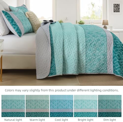 Cottolester Teal Quilt Set Queen Size 1