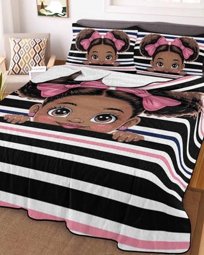 Stongaro Quilt Twin XL Black Pink Stripes Set
