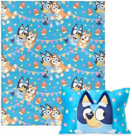 NORTHWEST Bluey Party Pups Throw Blanket with Pillow Set - Cozy Playful