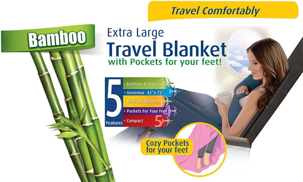 Cloudz Extra Large Travel Blanket with Foot Pockets and Travel Bag - Navy Blue