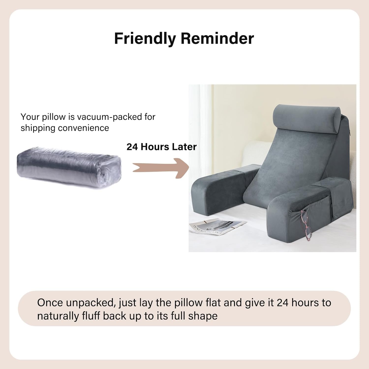ENITYA Reading Pillow for Kids Teens Adults Grey