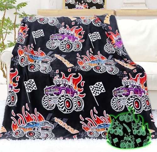 AISDE Glow in The Dark Truck Blanket for Boys 60x50