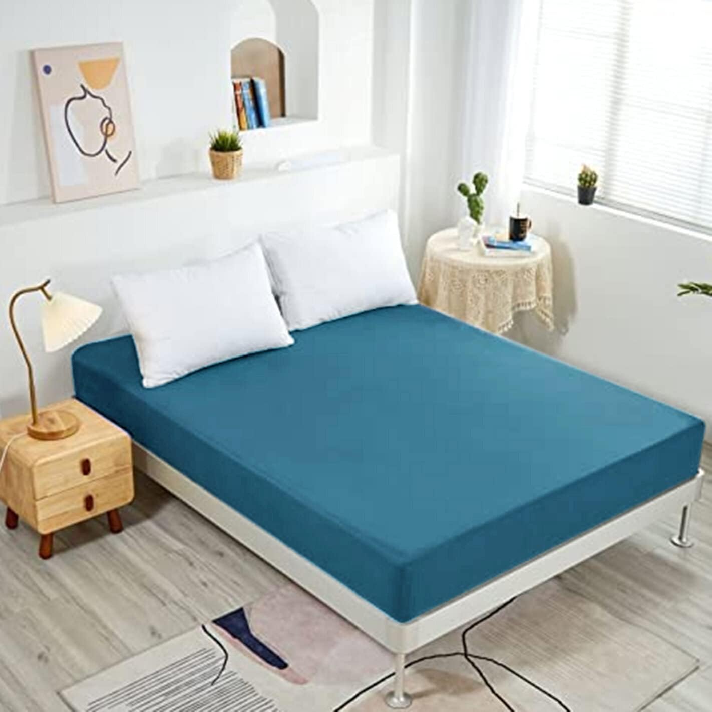 NHNHN Fitted Sheet Full Size Turquoise