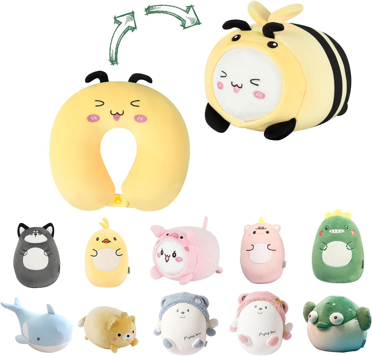 Yellow Bee Kids Travel Pillow - 2-in-1 Neck Sleep Support