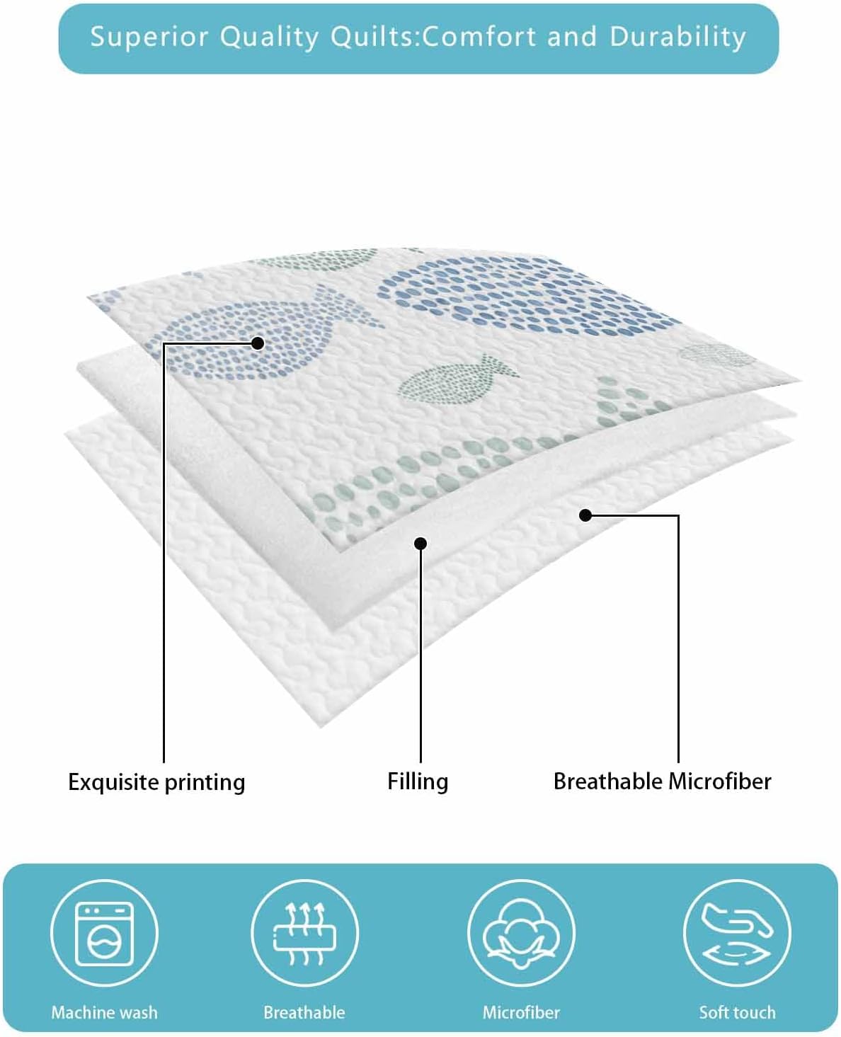 TocaHome Summer Quilt Twin XL 68x98 Inch with 2 Pillows