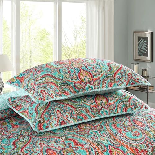 NEWLAKE Reversible Patchwork Quilt Set King Size Cotton