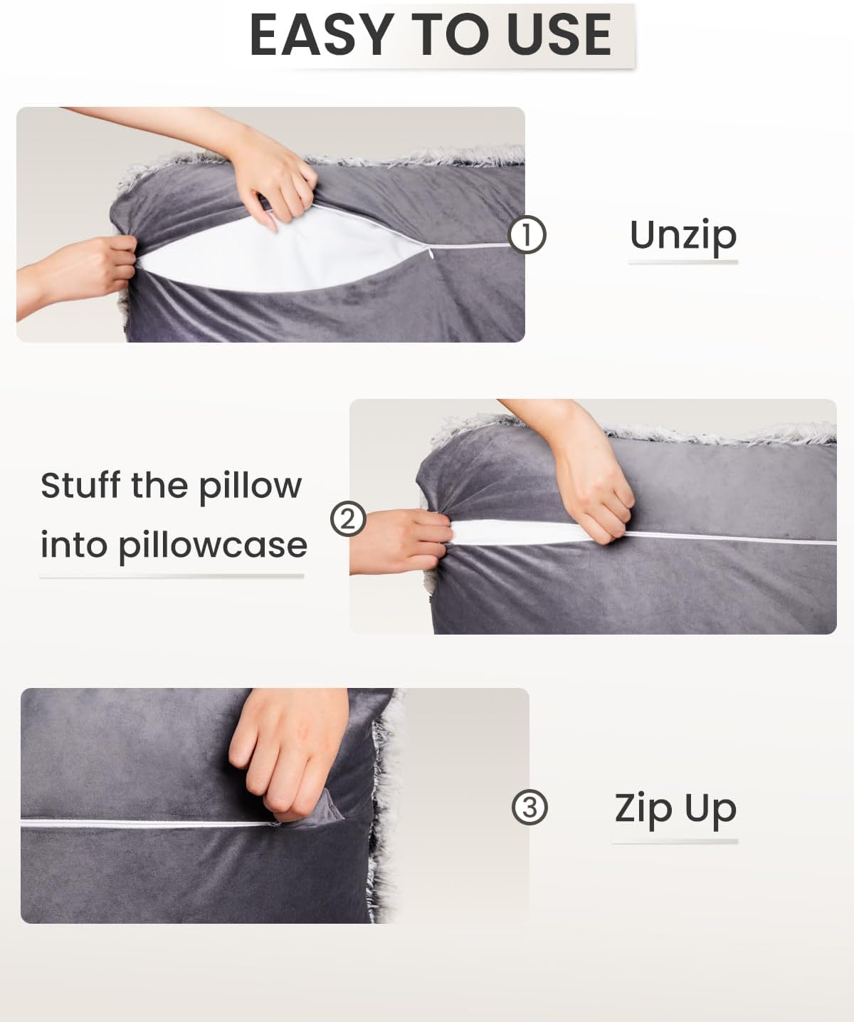 ZonLi Fuzzy Body Pillow Cover - Grey
