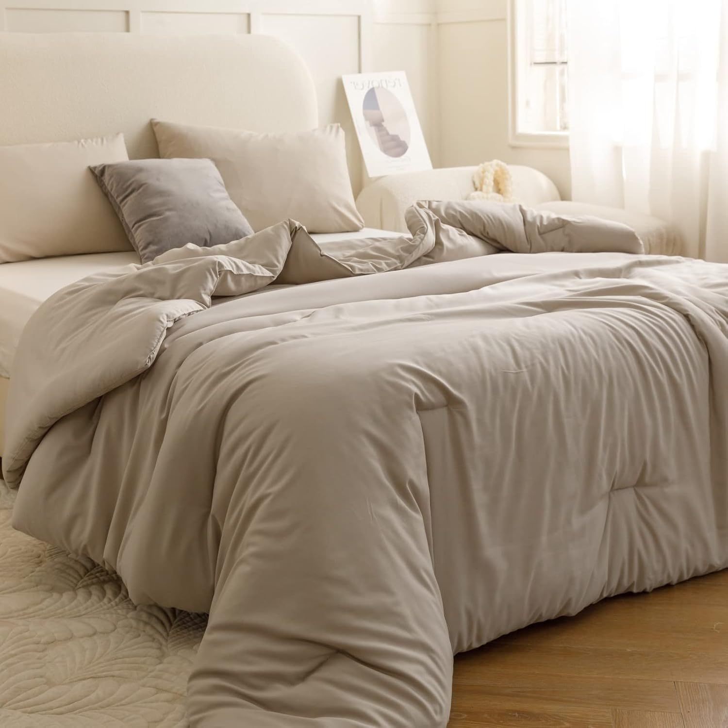 ROSGONIA Oatmeal King Comforter Set 3pcs