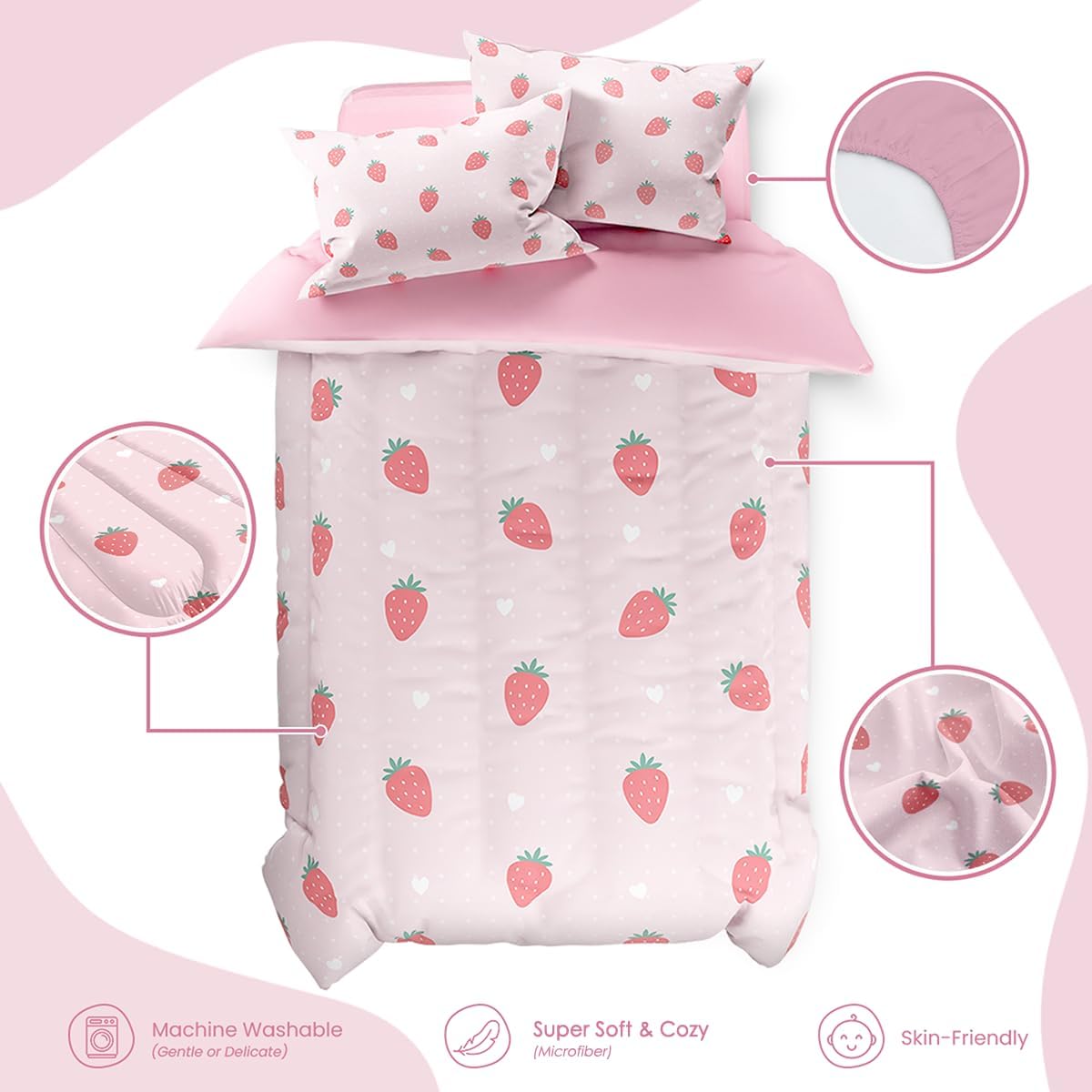 SANDJEST Strawberry Duvet Cover Set Twin for Kids