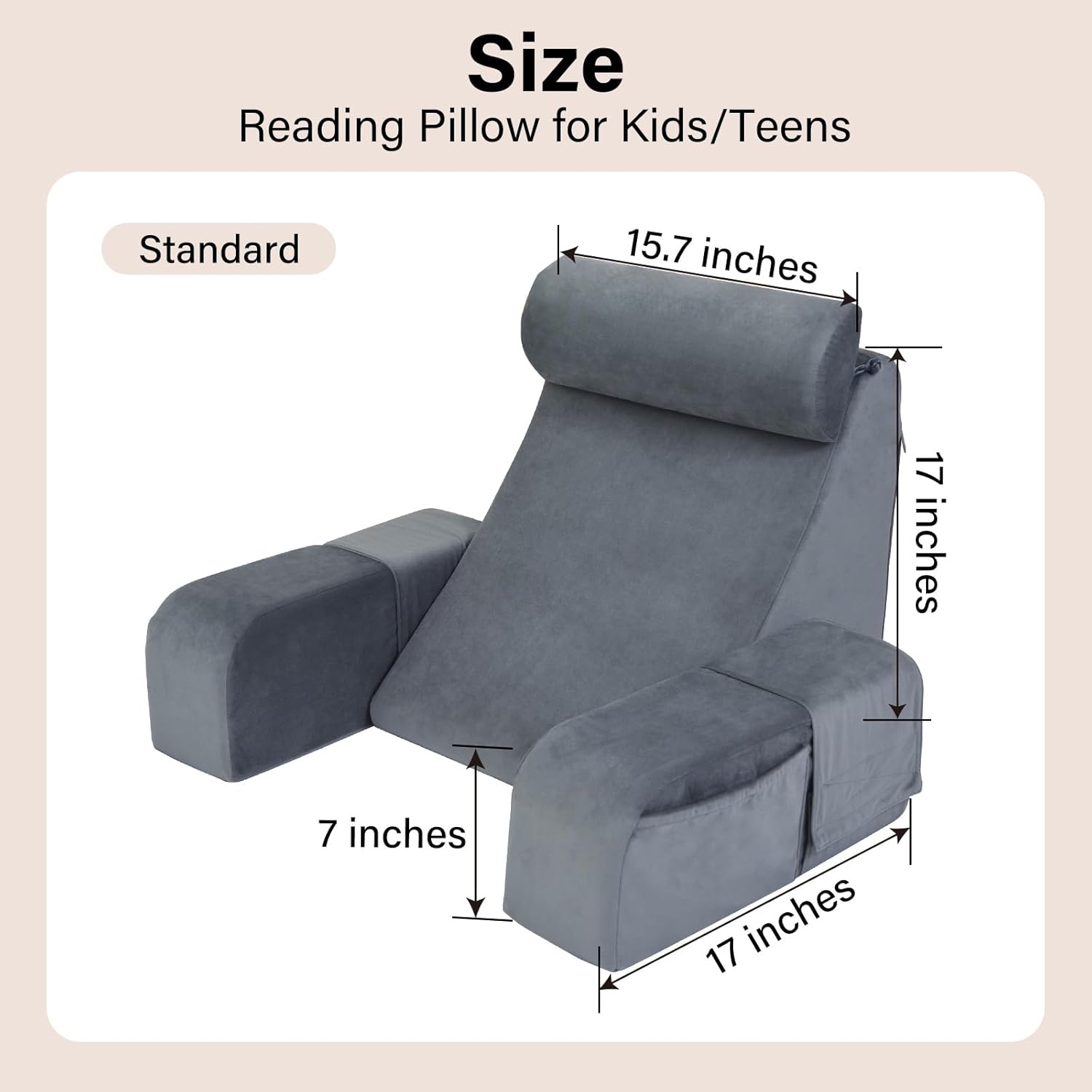 ENITYA Reading Pillow for Kids Teens Adults Grey