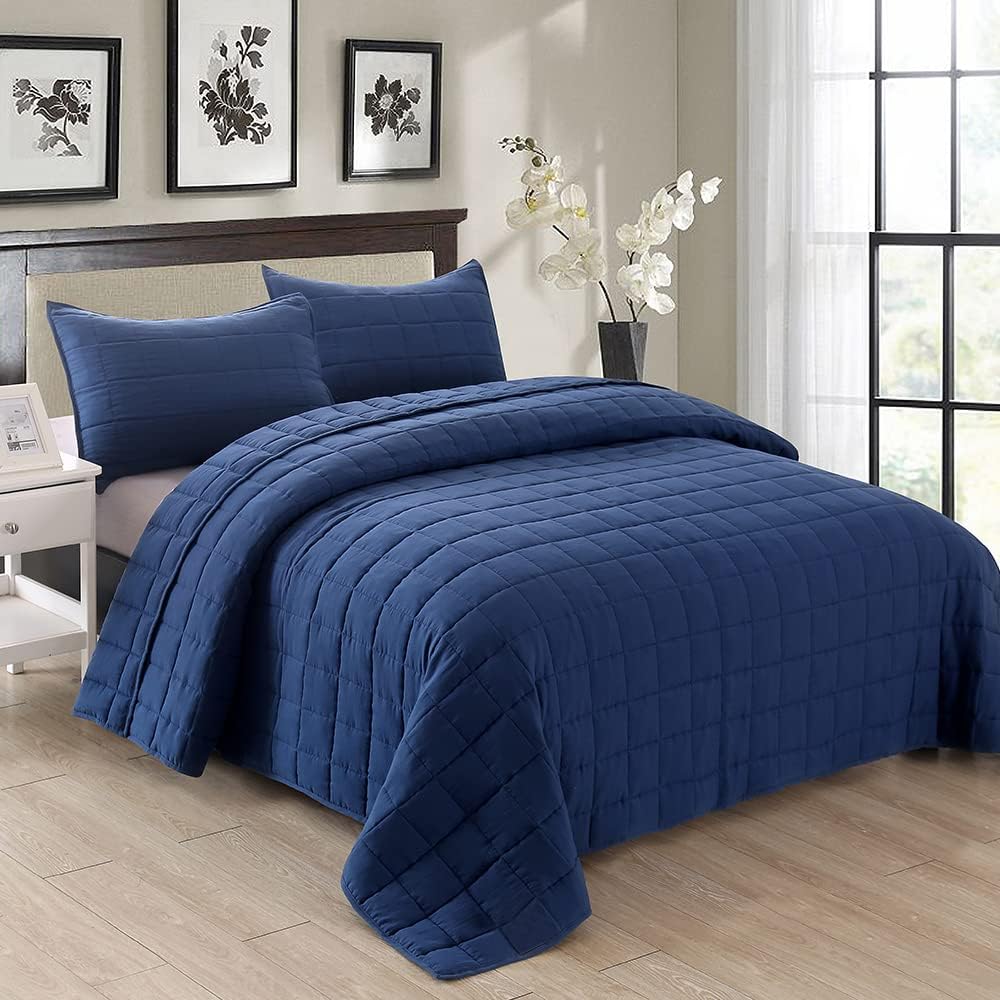 EMME Navy Blue Reversible Twin Quilt Set 1