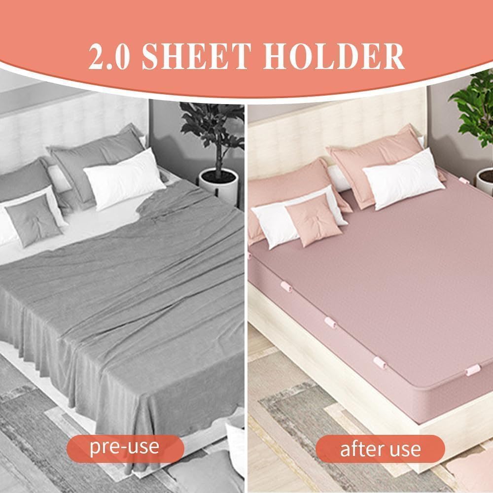 12 PCS Pink Bed Sheet Grippers - Adjustable Bedding Holders