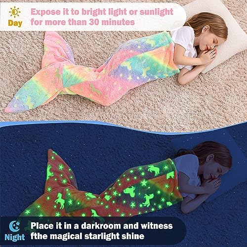 Viviland Kids Mermaid Tail Blanket - Glow in the Dark