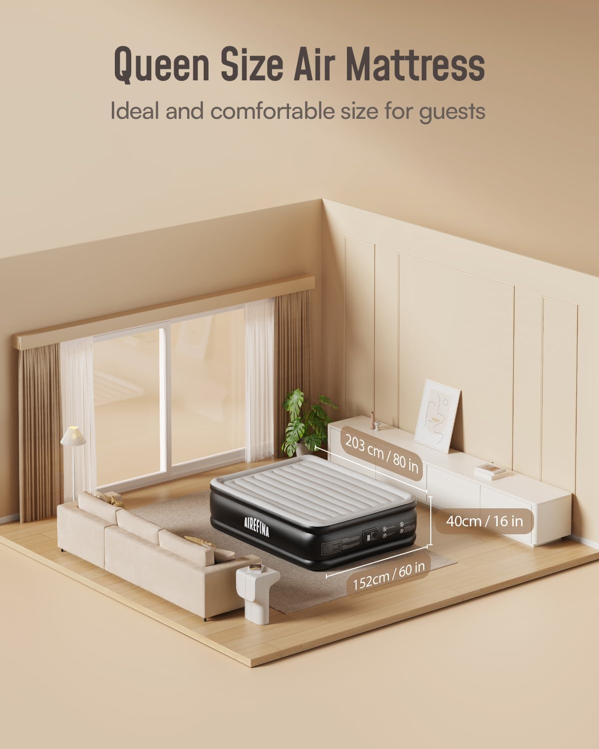 Airefina Queen Air Mattress with Built In Pump
