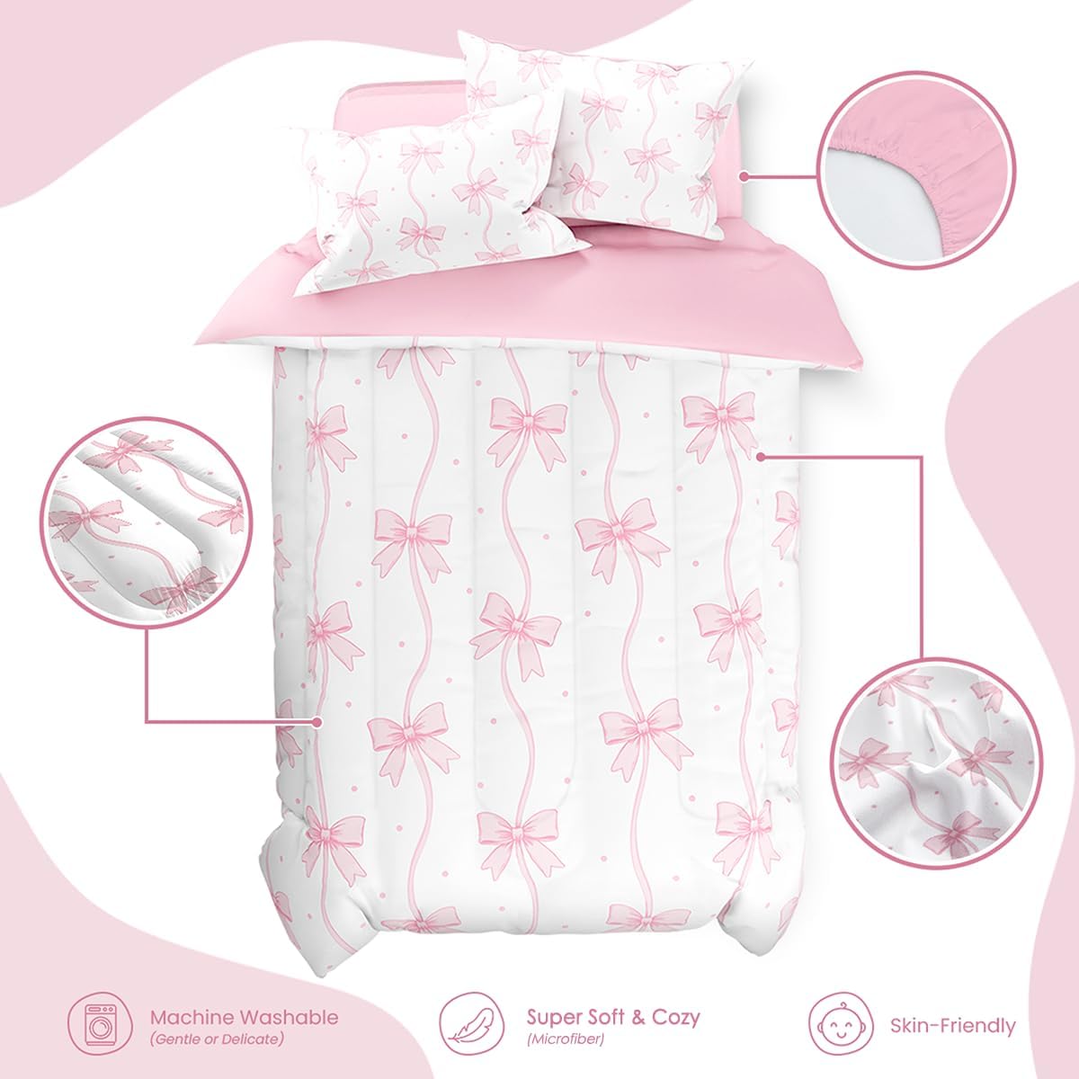 SANDJEST Duvet Cover Set Twin Size Kids Girls Playful Design