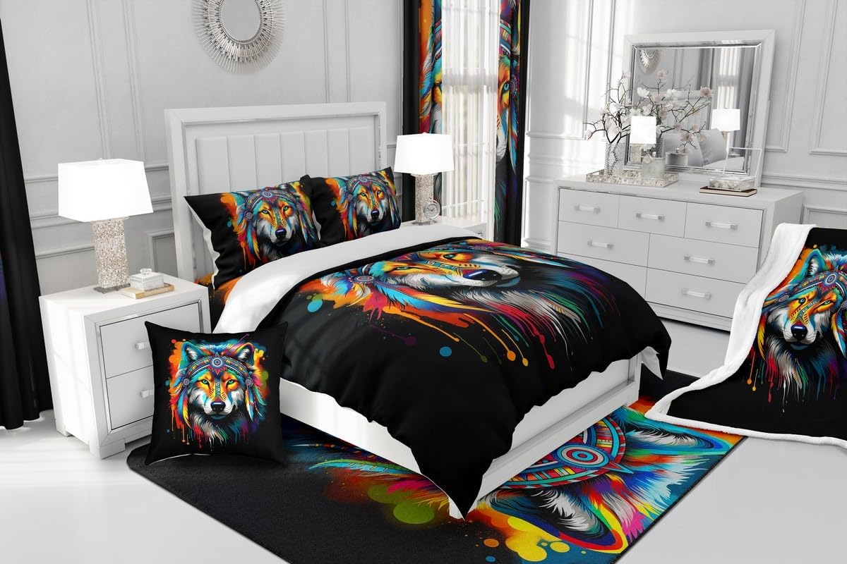 Erosebridal Rainbow Wolf Coverlet Set Kids