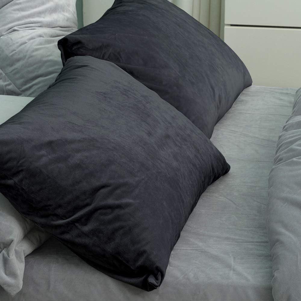 NTBAY Velvet Pillowcases 2 Pack 20x30 Inches Charcoal Grey